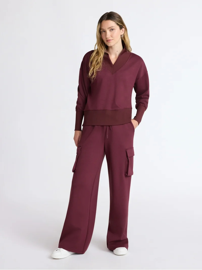 Scoop Women's and Women's Plus New Scubaknit V Neck Sweatshirt, Sizes XS-4X - Walmart.com | Walmart (US)