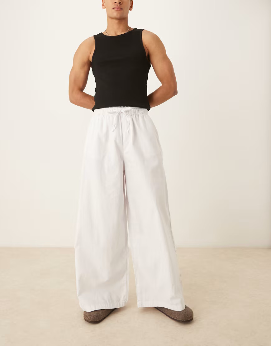 ASOS DESIGN super baggy linen blend pants in white | ASOS (Global)