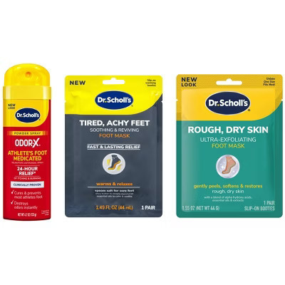 Dr. Scholl's 4.7oz Odor-X Athlete's Foot 24hr Medicated Antifungal Treatments + Exfoliating Foot Mask + 1.49 fl oz Tired Achy Feet Mask | Target