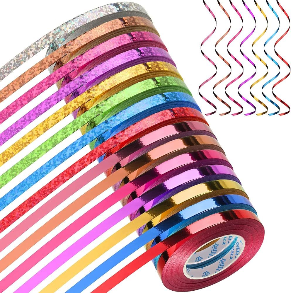 Shappy 15 Rolls Curling Ribbon, 1/5" Wide x 11 Yards Christmas Metallic Balloon String Roll for G... | Amazon (US)
