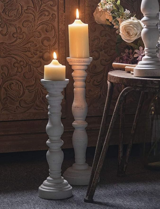White Rustic Candle Holders for Pillar Candles,18-Inch Vintage Wooden Candle Holders Pillar,Candl... | Amazon (US)