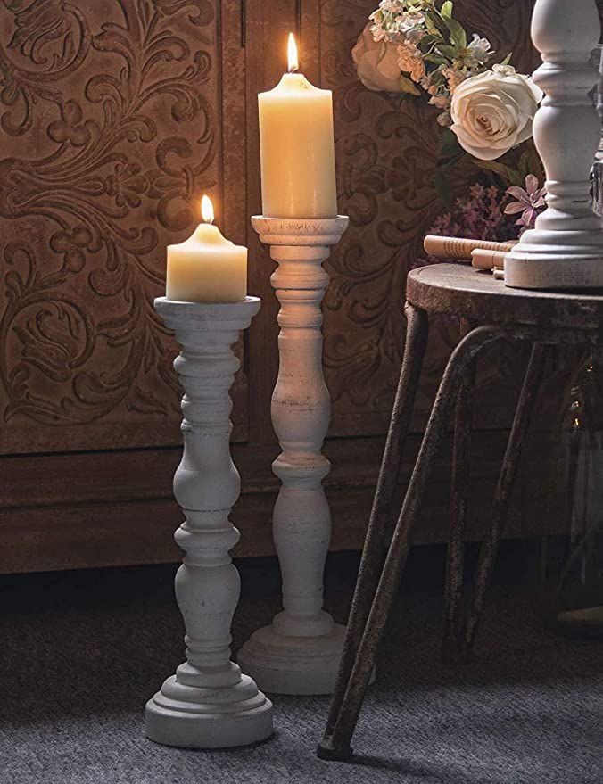 White Rustic Candle Holders for Pillar Candles,18-Inch Vintage Wooden Candle Holders Pillar,Candl... | Amazon (US)