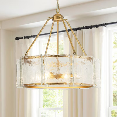 Rennnsan Orrith 26" W 5 - Light Drum Hammered Glass Mid-Century Modern Dimmable Chandelier in Gold | Target