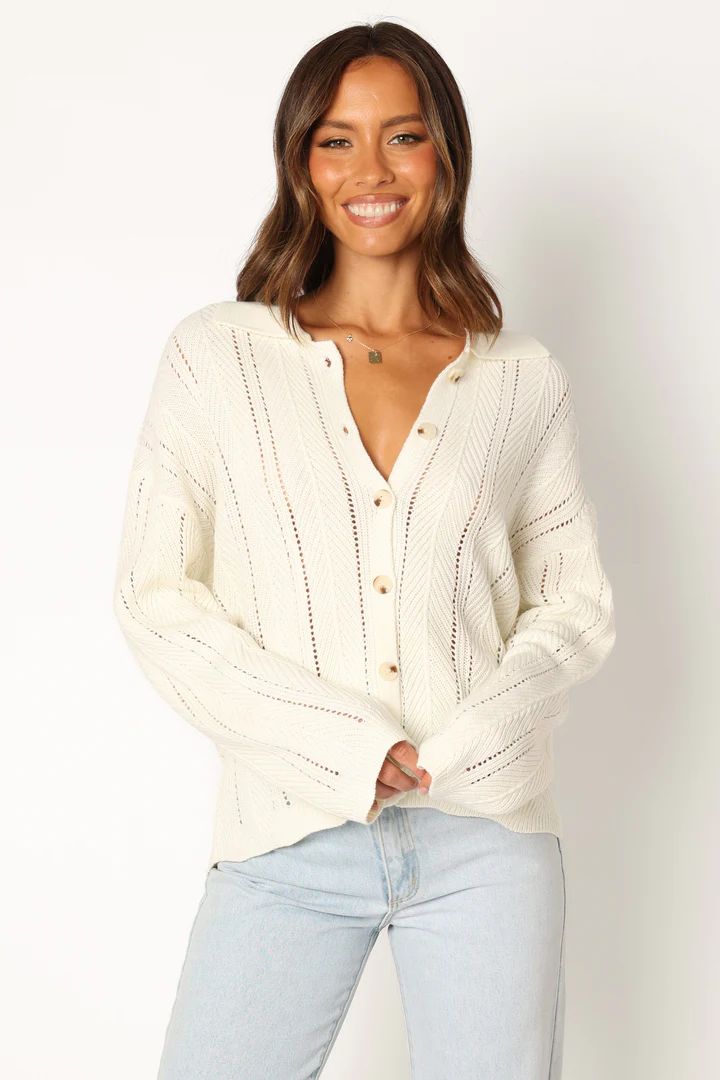 Simone Button Front Collar Knit Sweater - White | Petal & Pup (US)