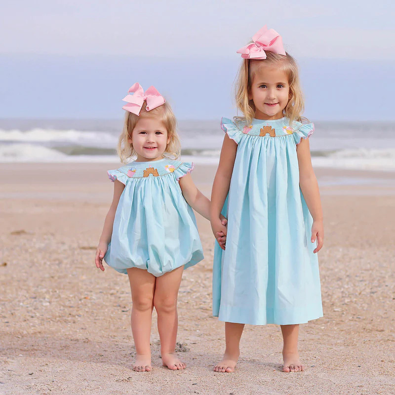 Beach Baby Mint Smocked Angel Sleeve Bubble | Classic Whimsy