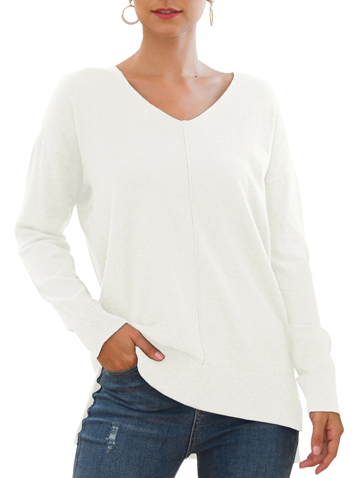 Uvplove V Neck Sweaters for Women Fall Lightweight Knit Pullover Sweater Blouse,US Size Large In ... | Walmart (US)