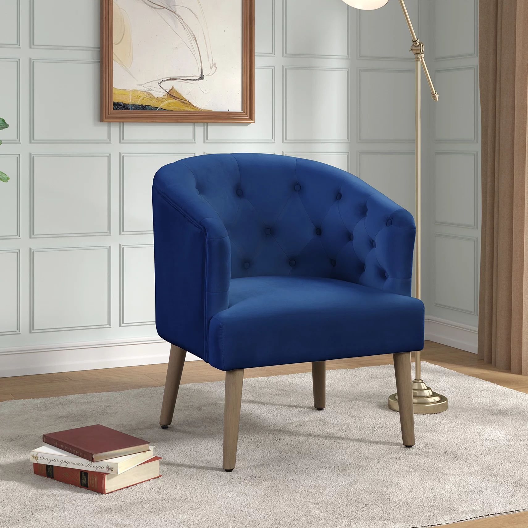 Better Homes & Gardens Barrel Back Chair, Cobalt Blue, Velvet Armchair | Walmart (US)