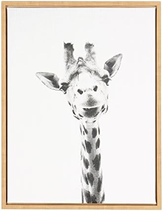Kate and Laurel - Sylvie Giraffe Animal Print Black and White Portrait Framed Canvas Wall Art by ... | Amazon (US)