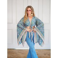 Bohemian Hippie Top - Xl Bell Sleeve Tie Top Fleetwood Mac Stevie Nicks Summer Crop Hippie Frill Sleeve Batwing Vintage Silk | Etsy (US)