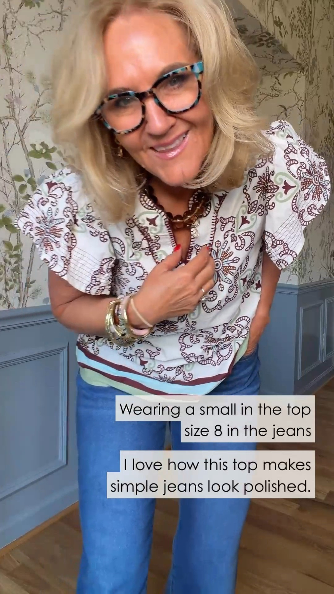 I’m wearing a small in the top and a size 8 in the jeans. I love how this pretty printed top makes simple jeans look a little more polished. Add a comfortable pair of sandals and you’re done!

#LTKdayinmylife #LTKgrwm #LTKootd