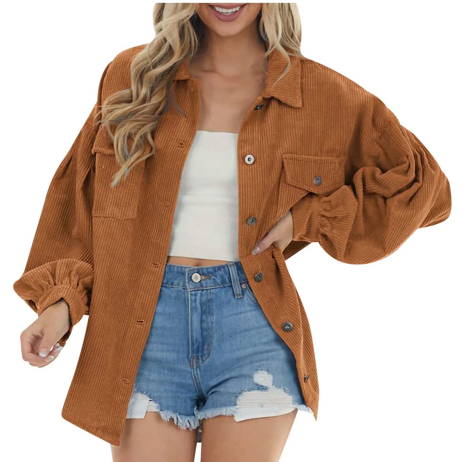 SSLR Womens Corduroy Shacket Jacket Shirt Oversized Button Down Shirts Long Sleeve Casual Tops | Walmart (US)