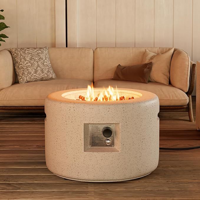 COSIEST Outdoor Propane Fire Pit Table w Terrazzo White Faux Stone 25.6-inch Round Base, 40,000 B... | Amazon (US)