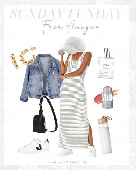Sunday Funday from Amazon! 
-
Weekend outfit, weekend style, spring outfit, summer outfit, Amazon style, amazon outfit, Amazon dresses, amazon maxi dress, striped maxi dress, Amazon essentials, Amazon denim jacket, Amazon baseball cap, white baseball hat, gold jewelry, Amazon jewelry, Amazon earrings, Amazon gold hoops, white sneakers, Vejas, Amazon sneakers, white leather sneakers, casual sneakers, coastal style, sporty style, super soft terry racer back maxi dress, ouai wave spray, texture spray for hair, 20oz glass water bottle with bamboo lid, Veja esplar low sneakers, philosophy pure grace eau de parfum, milk makeup lip & cheek, cream blush, cream lip color, small sling bag, fanny pack crossbody bag, 14k gold plated twister rope round hoop earrings, vintage washed distressed cotton dad hat baseball cap adjustable, Amazon jean jacket, distressed ripped casual denim jacket, Amazon casual outfit, baseball game outfit

#LTKFindsUnder50 #LTKTravel #LTKStyleTip