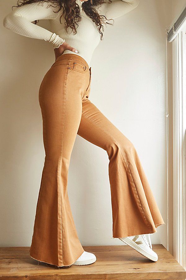 CRVY Super High-Rise Lace-Up Flare Jeans by We The Free at Free People, Browned Butter, 28 | Free People (Global - UK&FR Excluded)