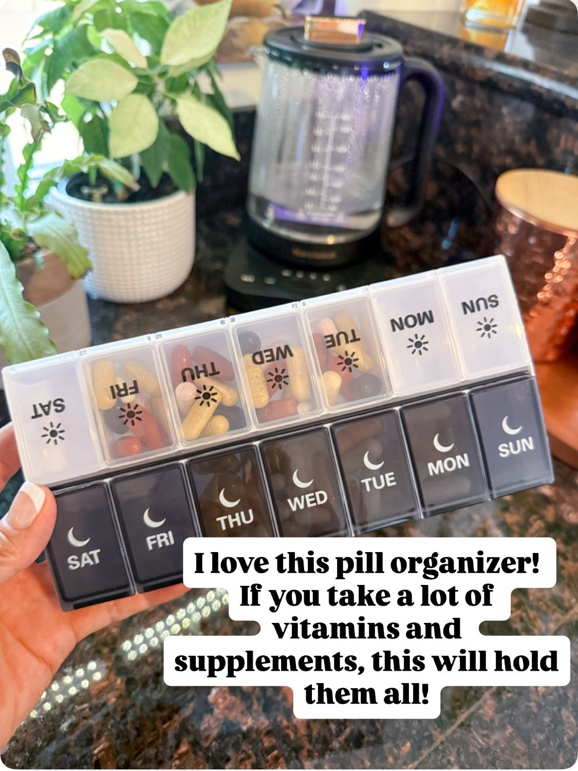 Organize your vitamins and supplements with ease! This large pill organizer has separate sections for each day and time, making it easy to keep track of your medications. Perfect if you take a lot of supplements


#LTKOver40 #LTKActive #LTKTravel