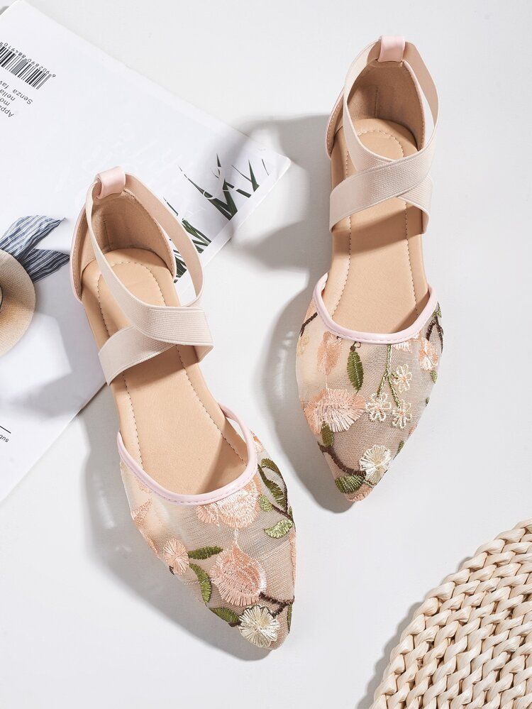 Floral Embroidery Mesh Flats | SHEIN