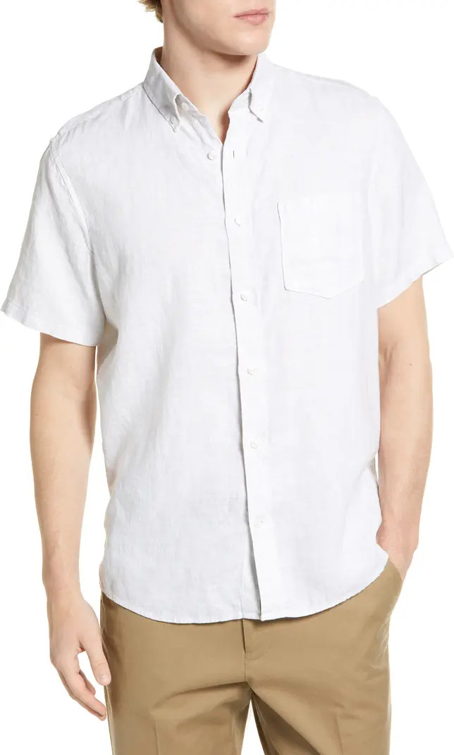 Solid Linen Short Sleeve Button-Down Shirt | Nordstrom