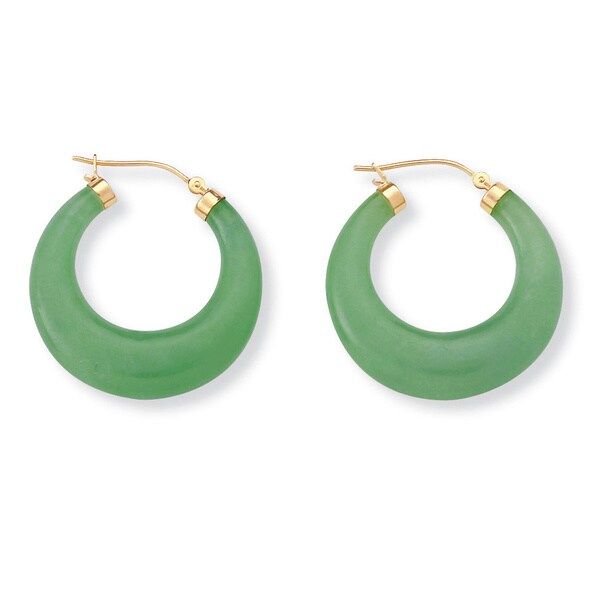 Green Jade Hoop Earrings in Golden Finish over Sterling Silver Naturalist | Bed Bath & Beyond