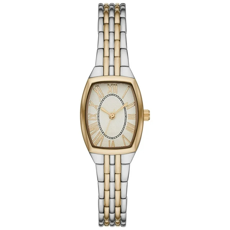 Time & Tru Women's Wristwatch: Two Tone Silver and Gold Barrel Case Bracelet Watch (FMDOTT077) | Walmart (US)