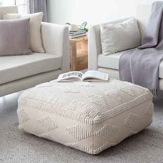 Jani Maverick 34" Ivory Square Oversized Pouf Ottoman - Overstock - 34702556 | Bed Bath & Beyond