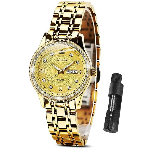 OLEVS Women Watch Gold Watches for Women Small Face Ladies Gold Watches with Day Date Diamond Classic Stainless Steel Dress Female Watch Analog Quartz Waterproof Women's Wrist Watch Reloj de Mujer | Amazon (US)