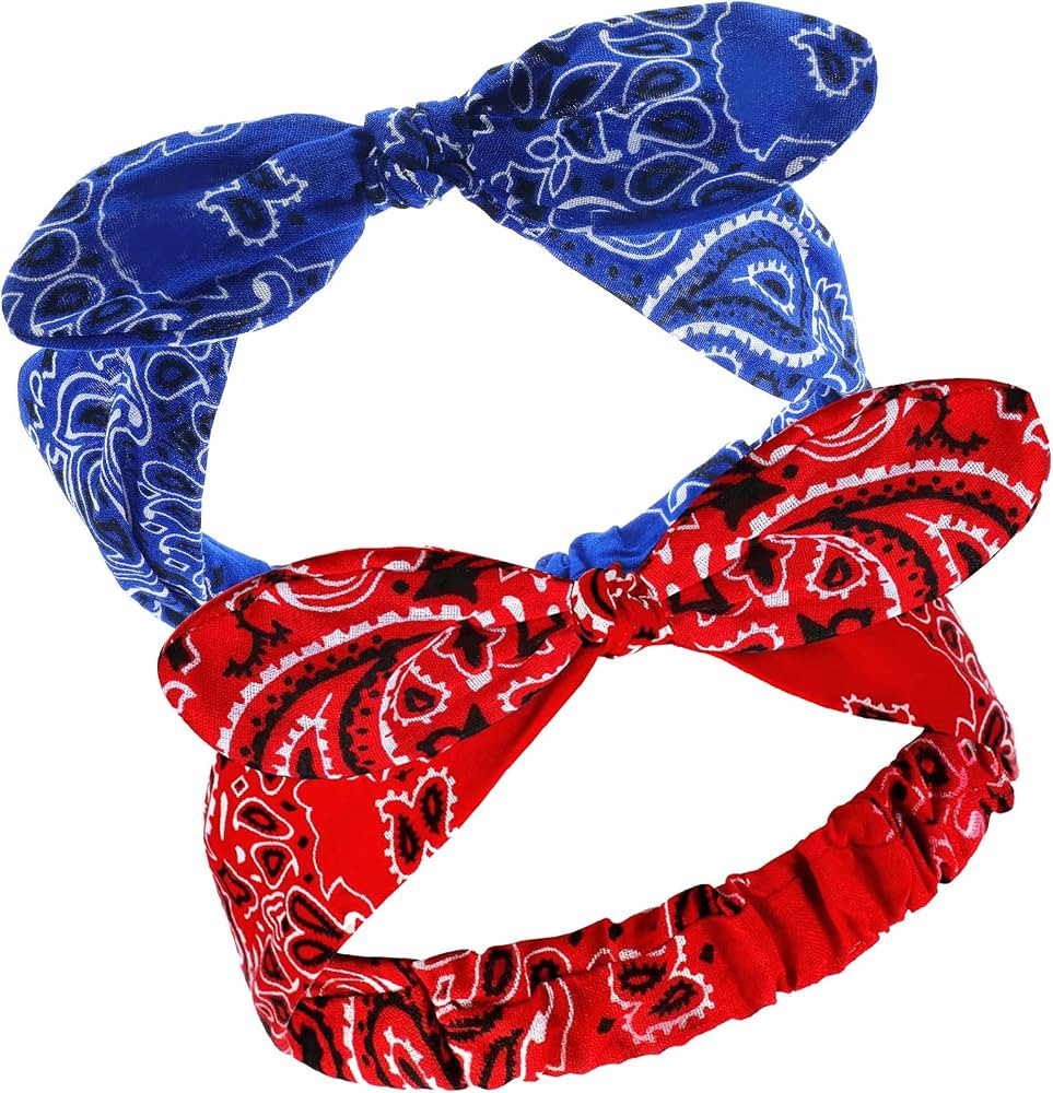 Hicarer 2 Pcs Bandana Headband for Women, Knot Retro Paisley Print Bandana 4th of July Patriotic ... | Amazon (US)