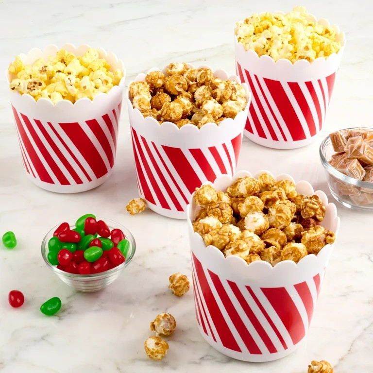 Holiday Time 4 Piece Mini Popcorn Bowls, Candy Cane Swirl, Red and White | Walmart (US)
