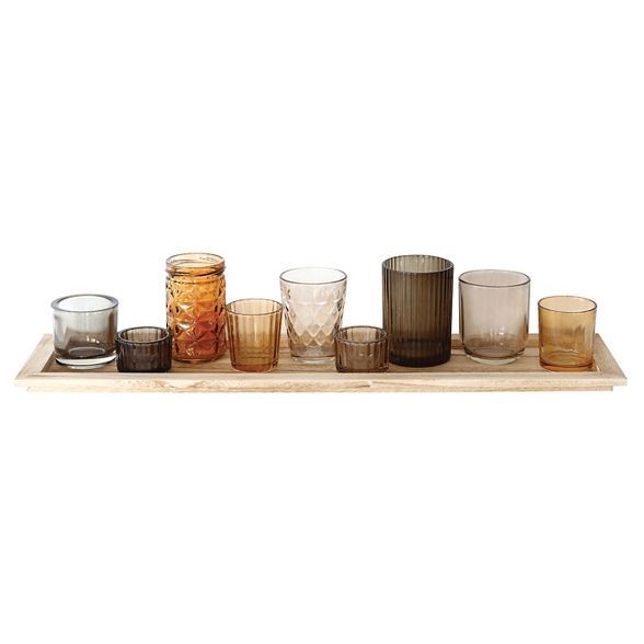 Wood Tray with 9 Glass Votive Holders - 3R Studios | Target