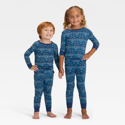 Toddler Hanukkah Ribbed Long Sleeve Shirt and Pants Holiday Matching Family Pajama Set - Wondershop™ Blue 18M | Target