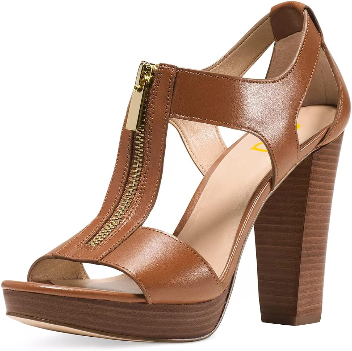 FSJ Women Peep Open Toe T-Strap Front Zipper Chunky Stacked High Heel Sandal Booties Platform Cut... | Amazon (US)