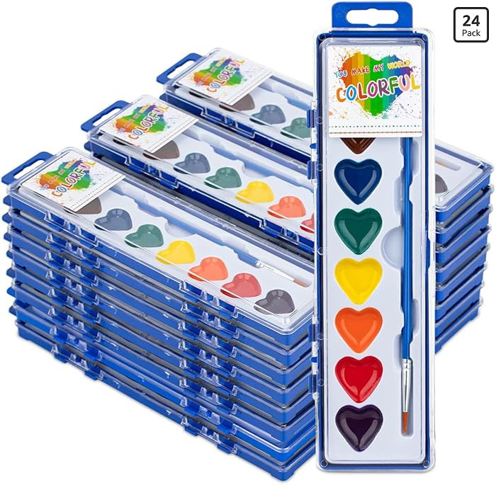 ARTLYMERS 24 Pack Water Color Paint Sets for Kids, 8 Colors Heart Watercolor Paint Set with Paint... | Amazon (US)