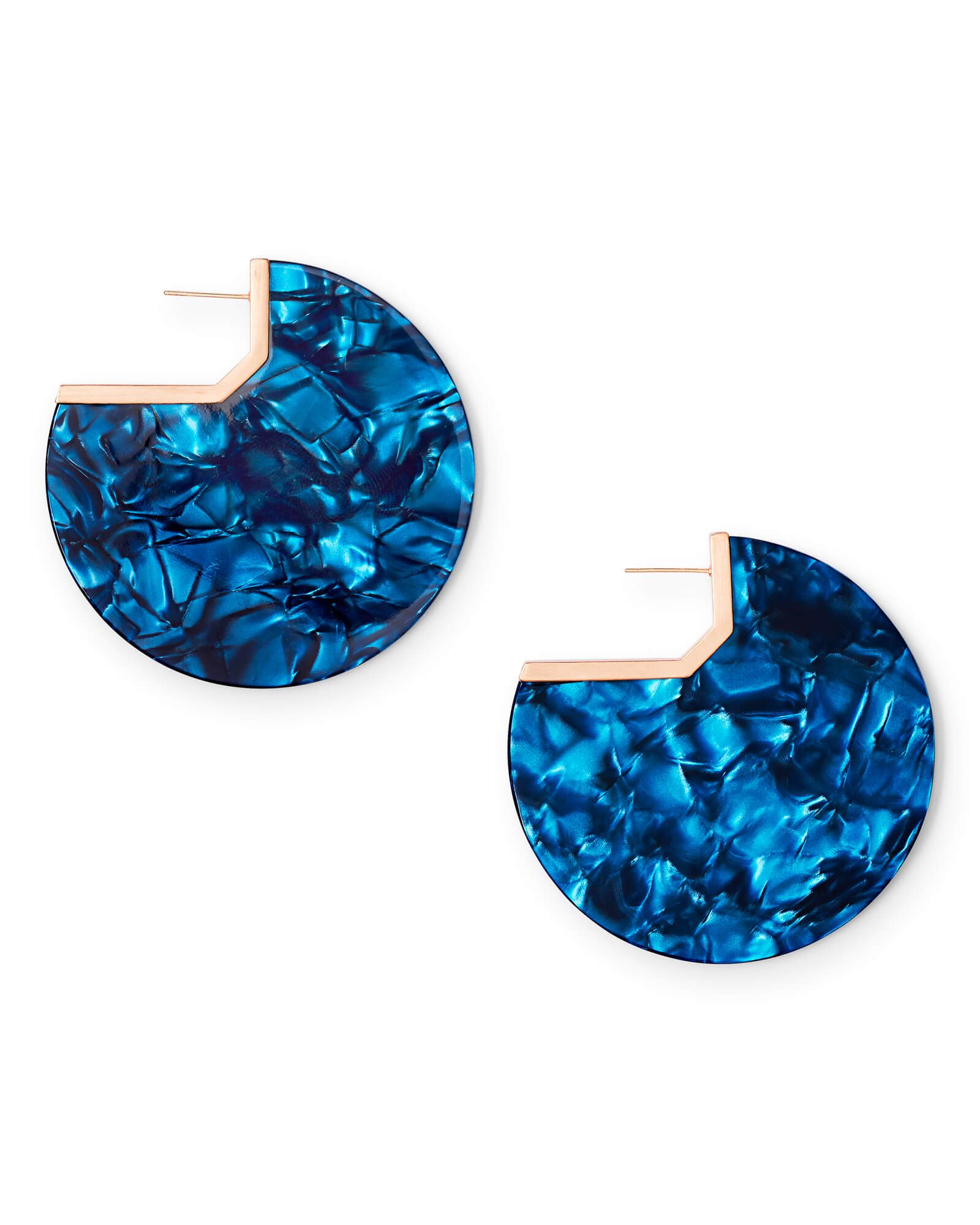 Kai Rose Gold Hoop Earrings in Navy Blue Acetate | Kendra Scott