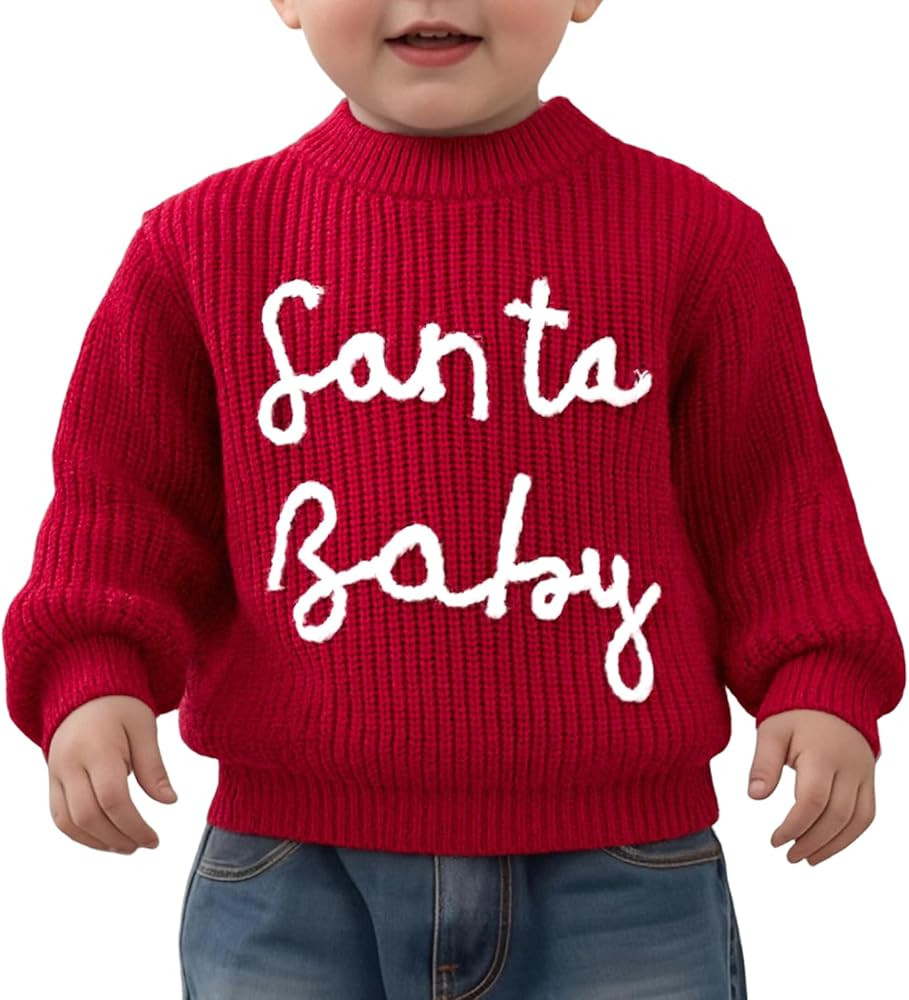 Kids Christmas Sweater Baby Boy Girls Knit Sweaters Holly Jolly Santa Crewneck Pullover Sweater W... | Amazon (US)