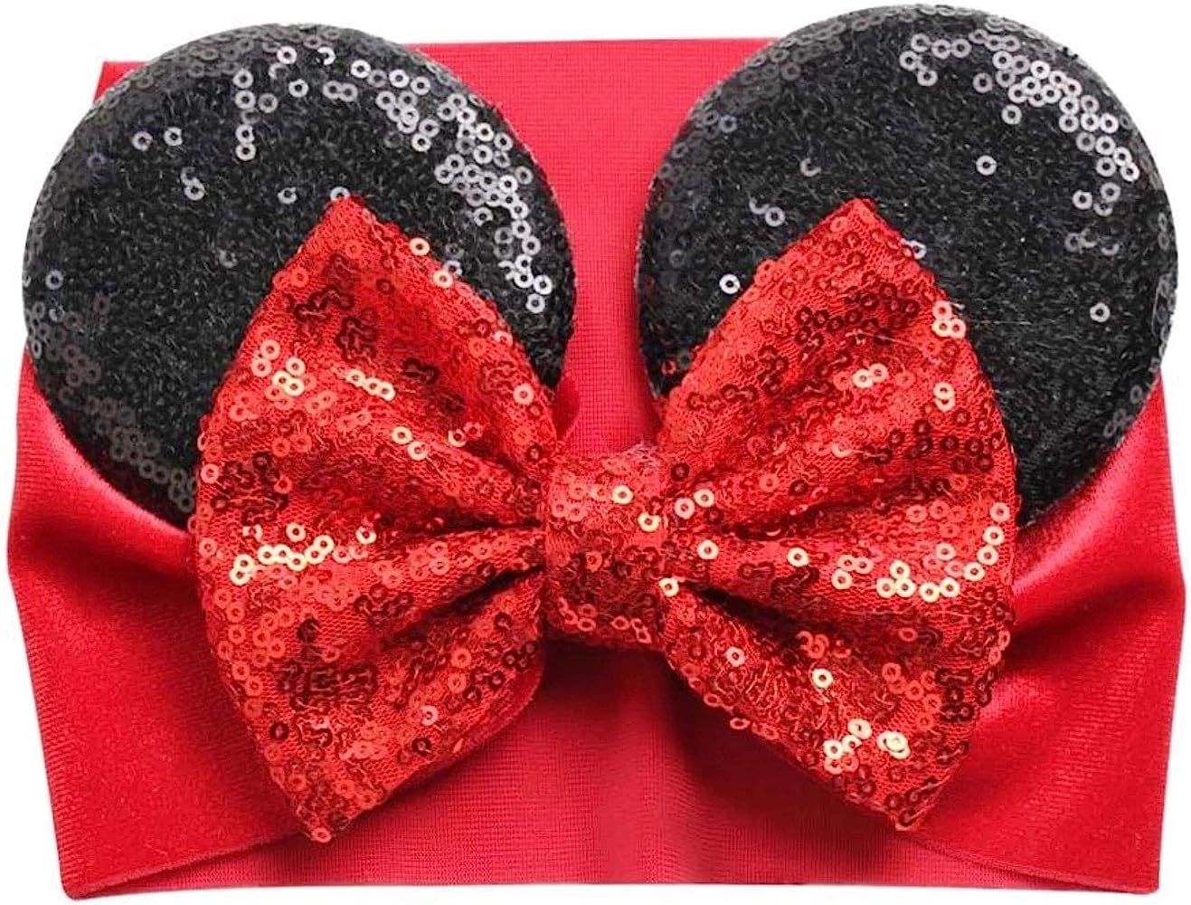 Baby Mouse Ears Headband for Newborn Infant to Toddler Girl red and black Velvet and Sequin wide ... | Amazon (US)