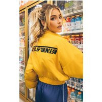 Mustard Yellow Nylon Racer Cropped Bomber Jacket | PrettyLittleThing US