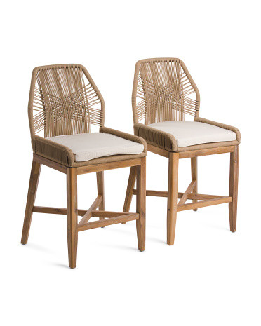 Set Of 2 Rope Crossweave Counter Stools With Cushion Seats | TJ Maxx