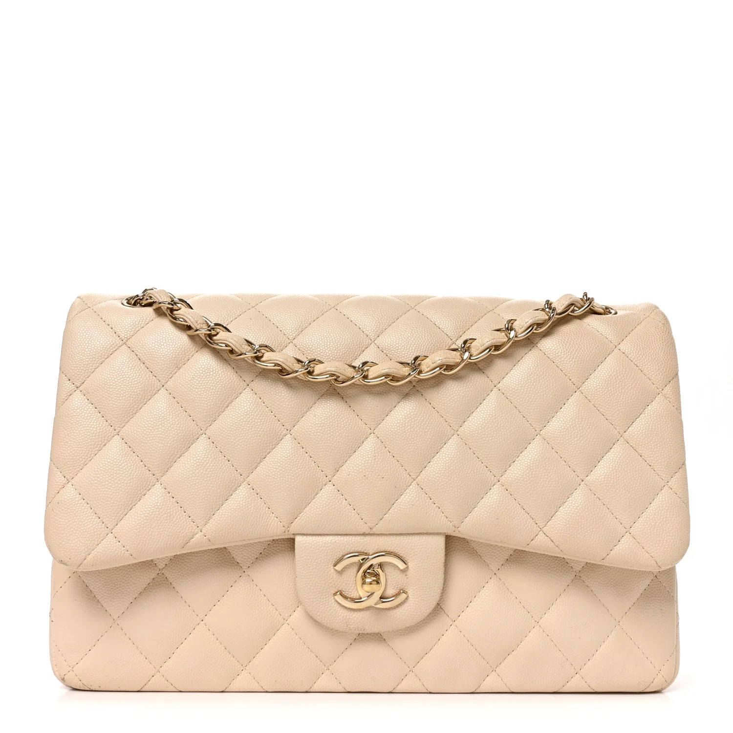 Caviar Quilted Jumbo Double Flap Beige Clair | FASHIONPHILE (US)