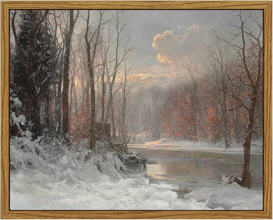 ARPEOTCY Vintage Framed Canvas Wall Art, Christmas Wall Art, Landscape Snow Stream River Tree Clo... | Amazon (US)