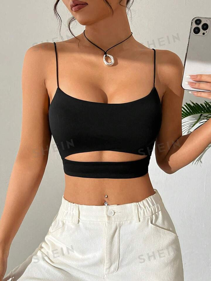 SHEIN EZwear Women'S Solid Color Hollow Out Tank Top | SHEIN