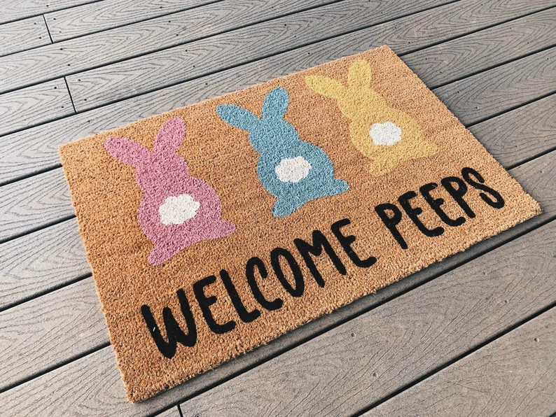 Welcome Peeps Easter Doormat | Easter Bunny Doormat | Cute Easter Welcome Mat | Spring Doormat | ... | Etsy (US)