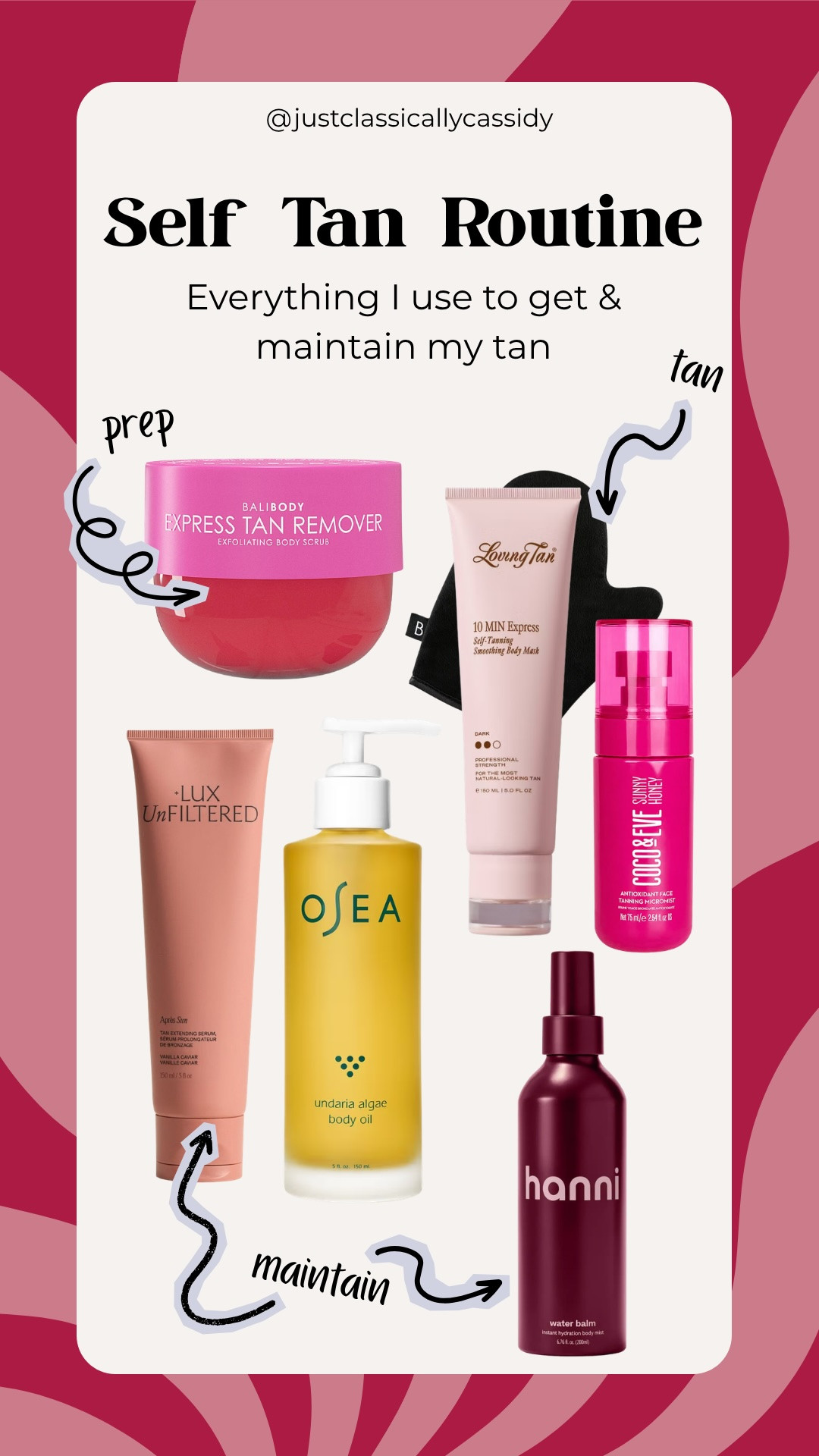 My self tan routine from prep to maintaining my tan!! All of my go-to products in one place💗





self tanning, self tan routine, tanning essentials, body care, body care routine, beauty favorites, self tanner, skin care, justclassicallycassidy 

 #LTKselfcare #LTKBeauty