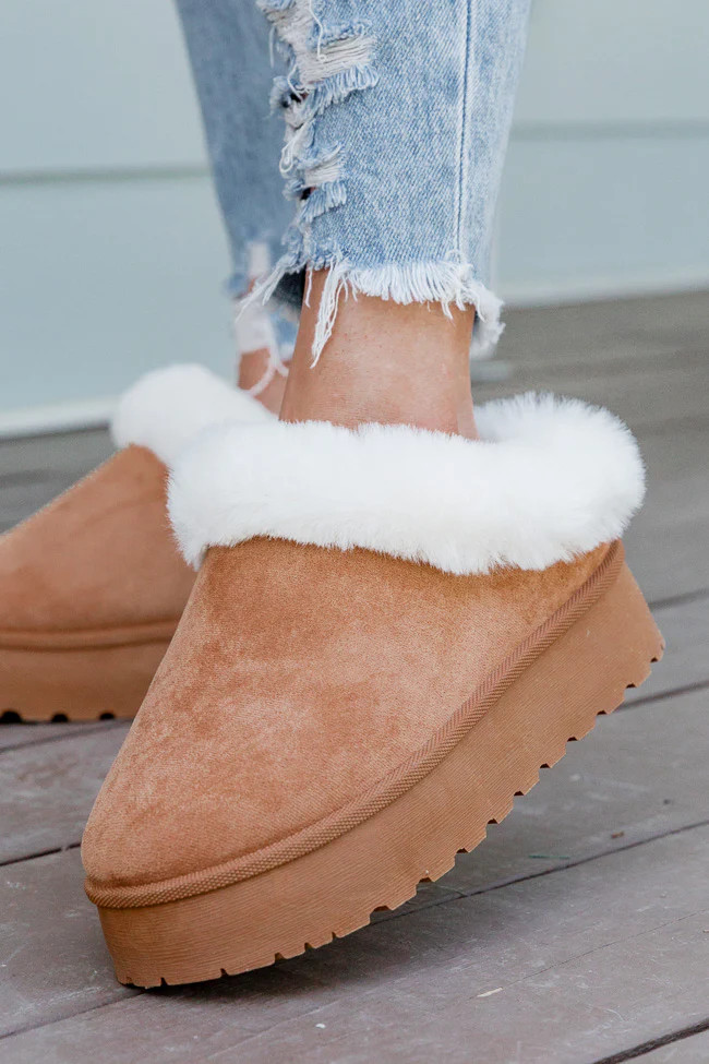 Rowe Tan Platform Fuzzy Slipper | Pink Lily
