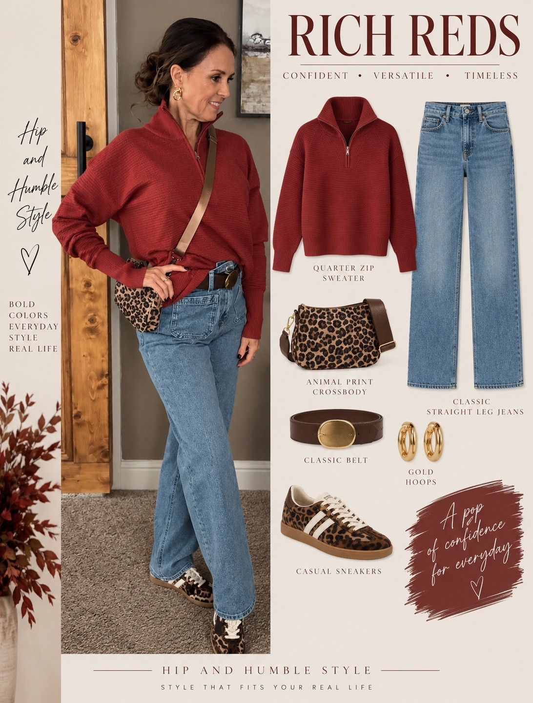 Loving this deep rich red for fall - zip pullover comes in color options - pair the seasons animal print trends for a unique accent- cute leopard sneakers go with so much !

#LTKootd #LTKSeasonal #LTKActive