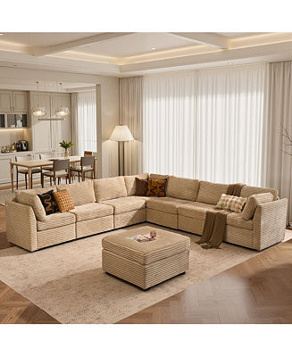 Modular Sectional Sofa Couch, 8-Piece L-Shaped Deep Seat Cloud Couch with Chaise Ottoman, Comfy C... | Macy's