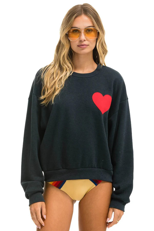 HEART STITCH RELAXED CREW SWEATSHIRT - CHARCOAL | Aviator Nation