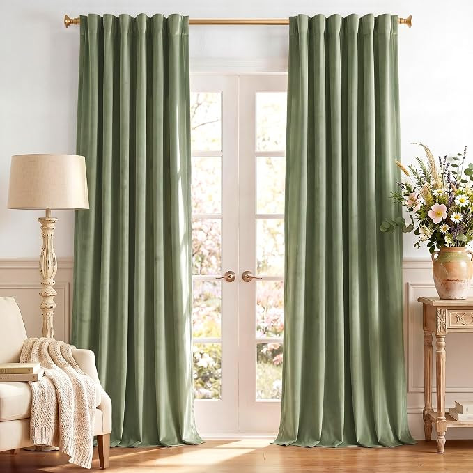 Velvet Curtains 96 inches Long for Living Room - Sage Green Refreshing Vibe for Spring Summer Bac... | Amazon (US)