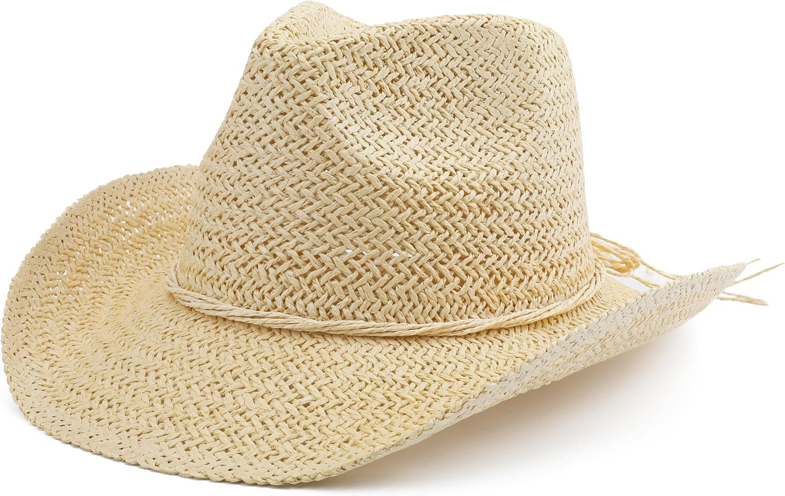 Straw Sun Beach Cowboy Hat for Women Short Brim Western Cowgirl Hat | Amazon (US)