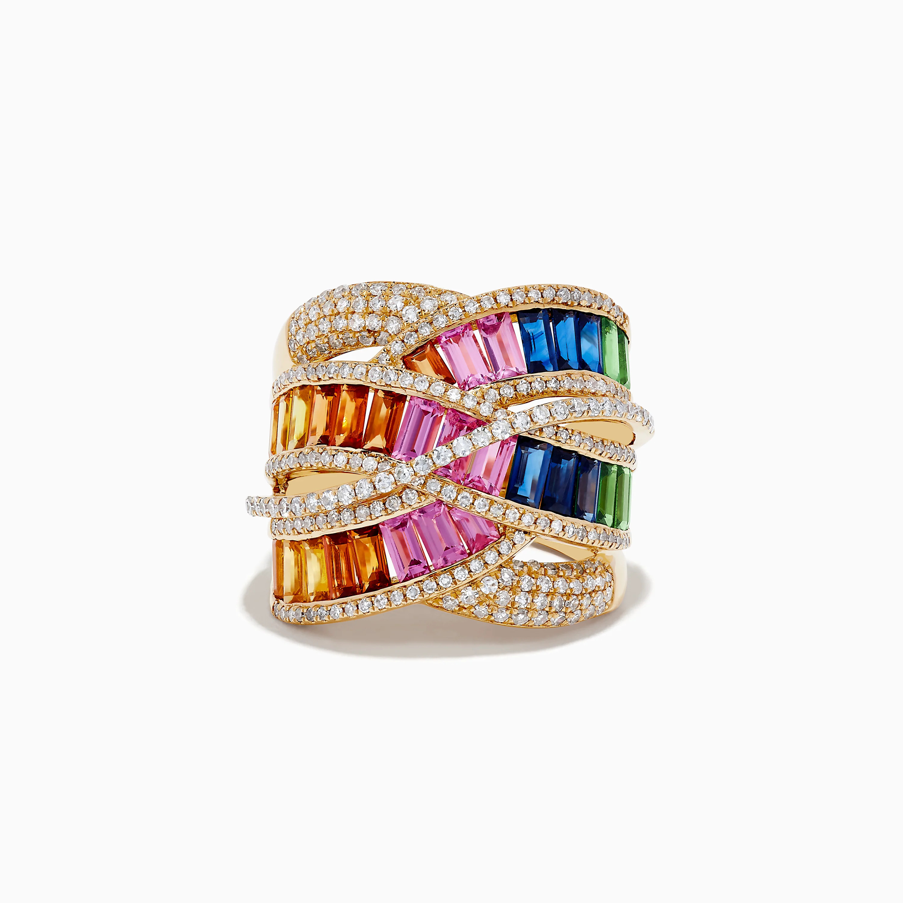 Watercolors 14K Gold Multi Sapphire & Diamond Crossover Ring | Effy Jewelry