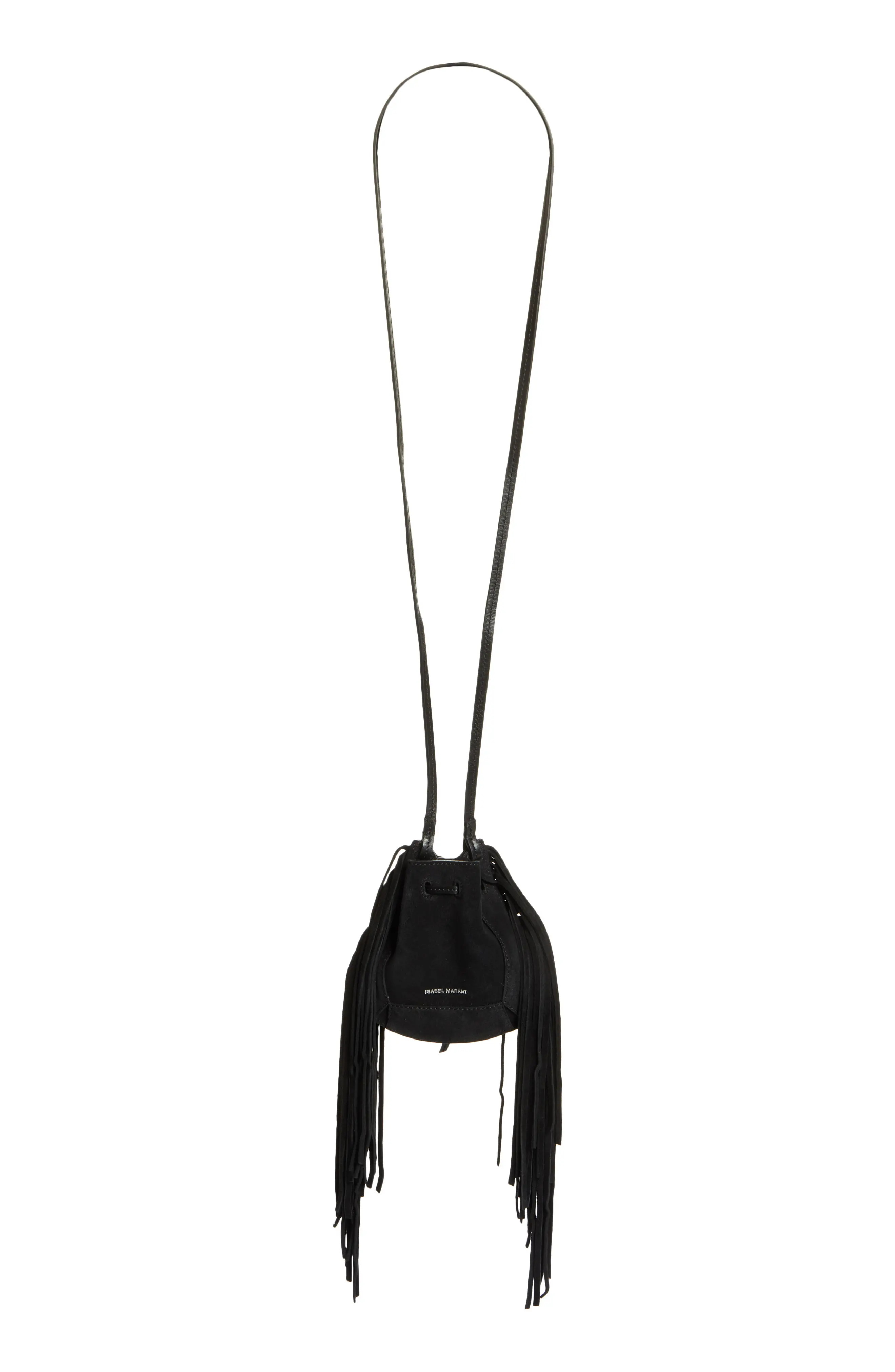 Isabel Marant Miskaf Suede Fringe Crossbody Bag in Black at Nordstrom | Nordstrom