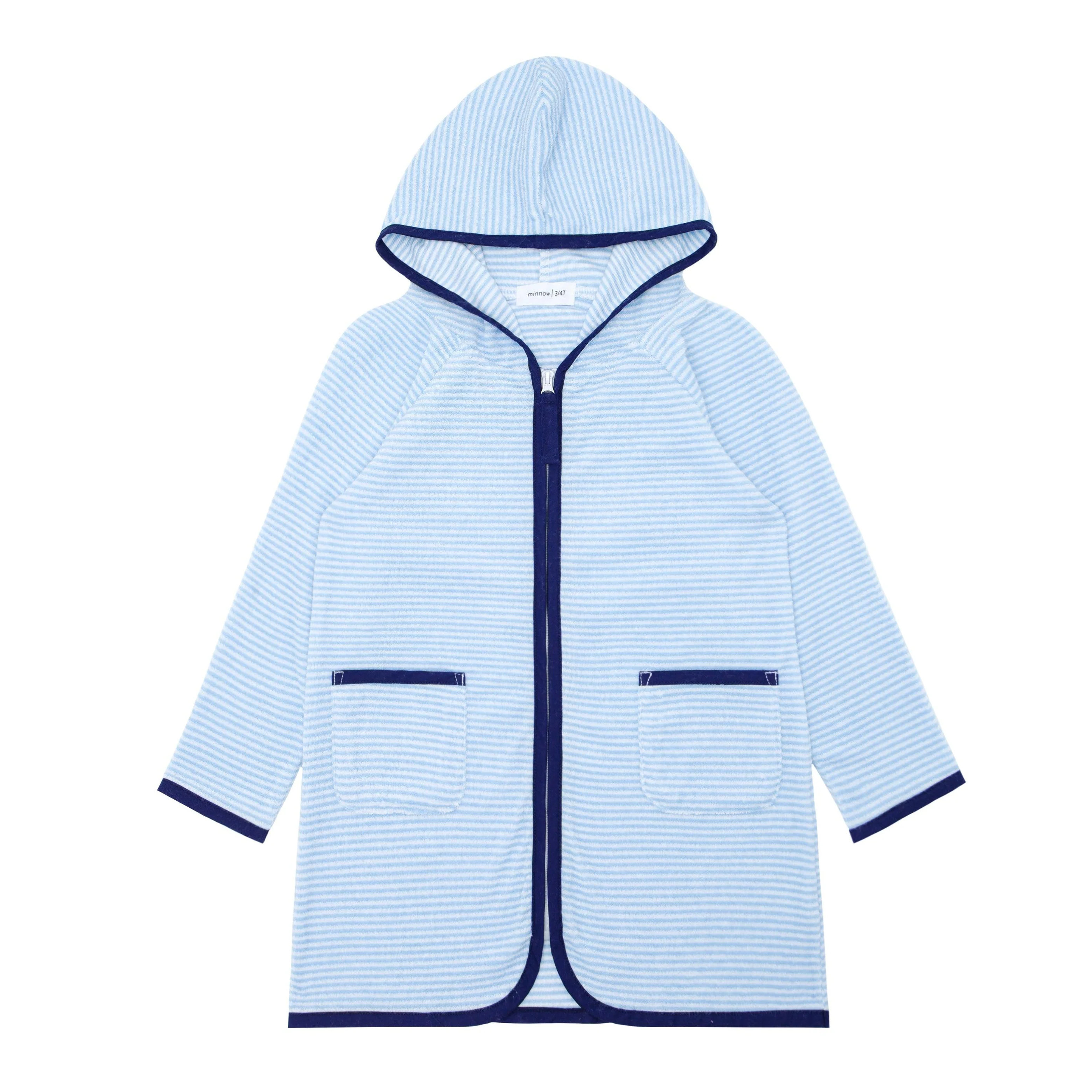 unisex powder blue stripe french terry hooded coverup | minnow